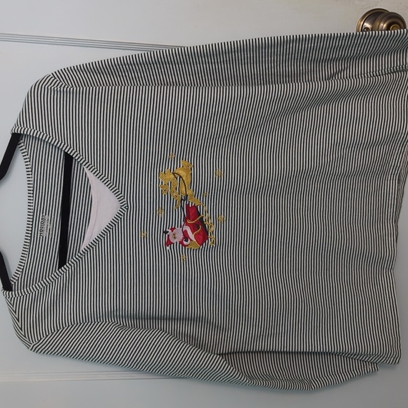 Holiday Editions Sz L Cotton Holiday Striped Top with Santa Sleigh and Reindeer - Picture 1 of 3